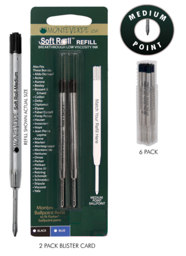 Refill Soft Roll per penna a sfera Parker - inchiostro blu - punta Media -  blister 2 refill