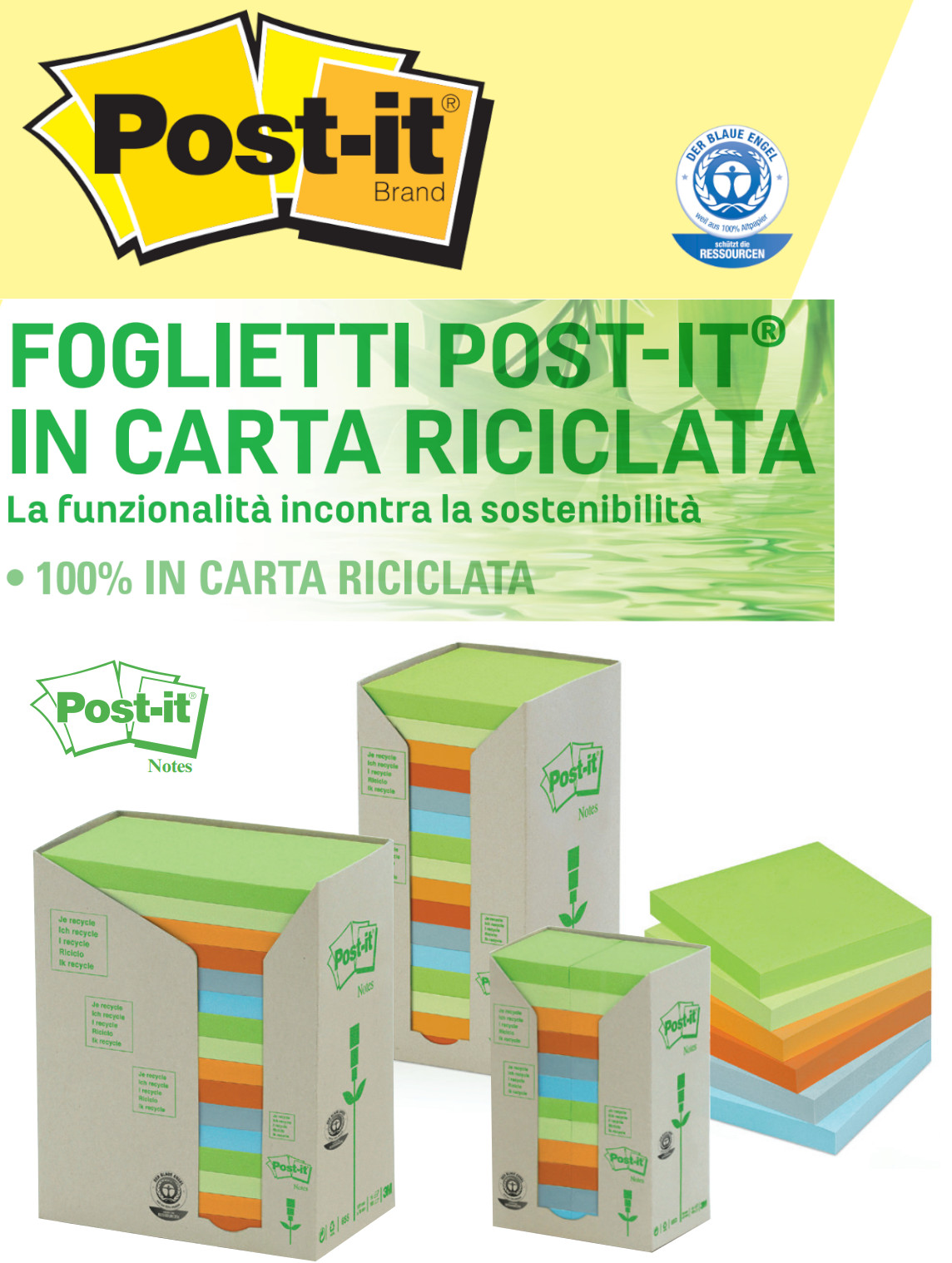 Foglietti Post-it Notes in carta riciclata assortiti pastello conf